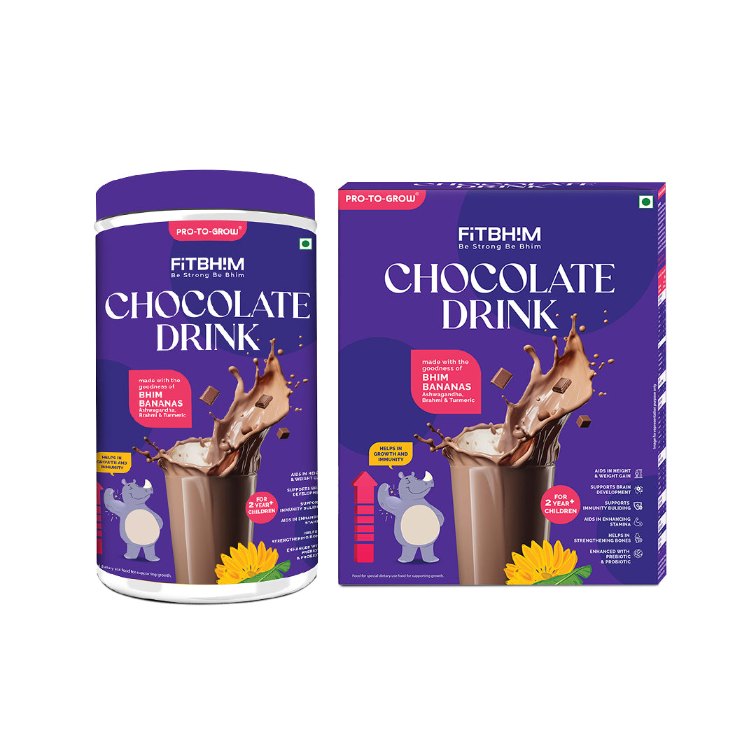 Fitbhim Nutritional Chocolate Drink Powder 200g Jar & 300g Box | Bhim Banana | Belgian Chocolate Flavor for Kids (2+ years)