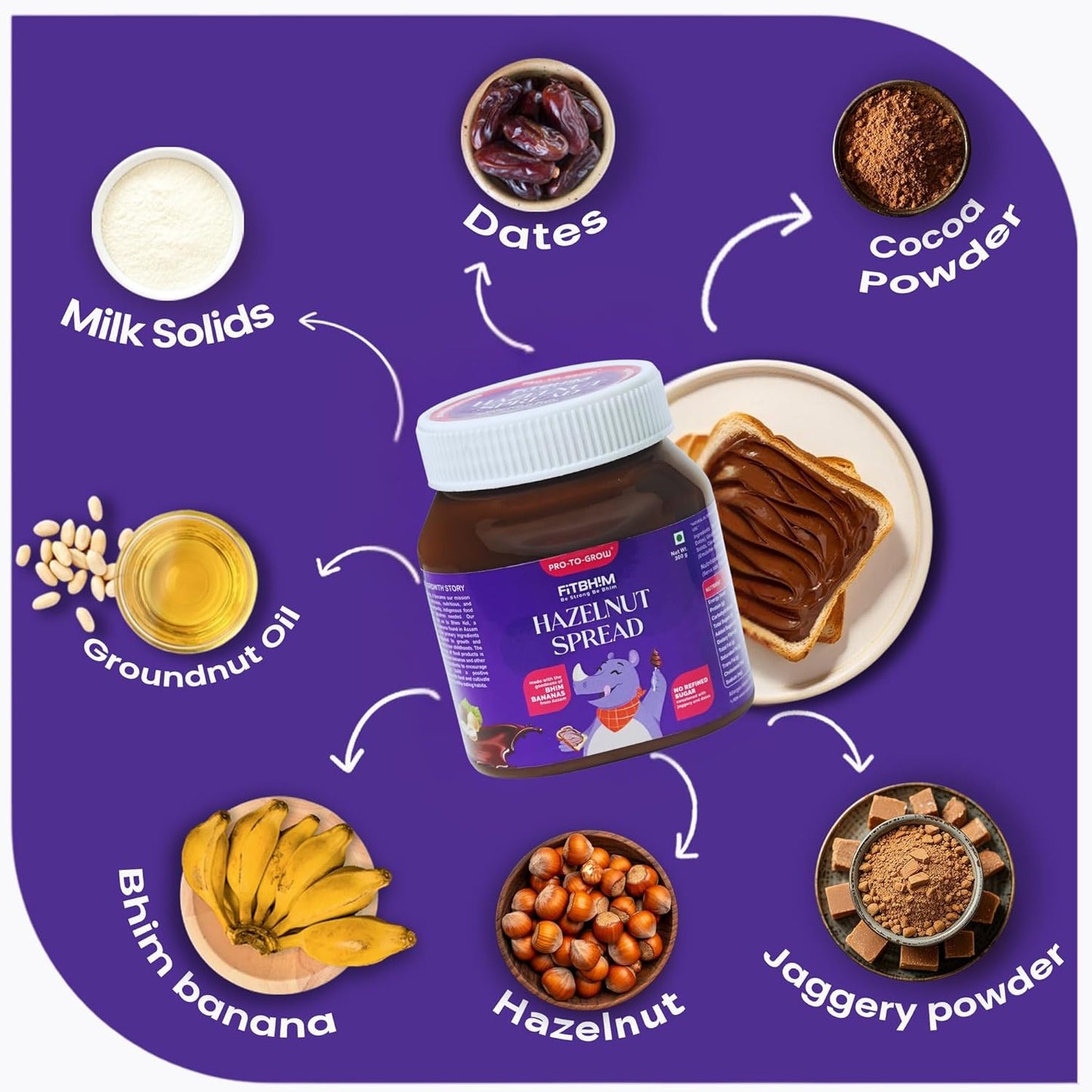 FitBhim Hazelnut Spread - 300g each (Pack of 2)