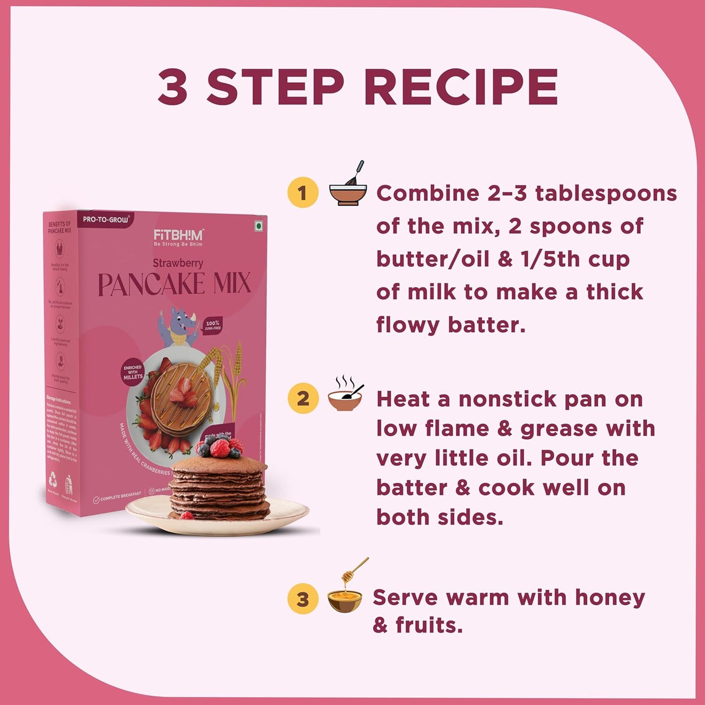 FitBhim Instant Pancake Mix - Strawberry (250g)