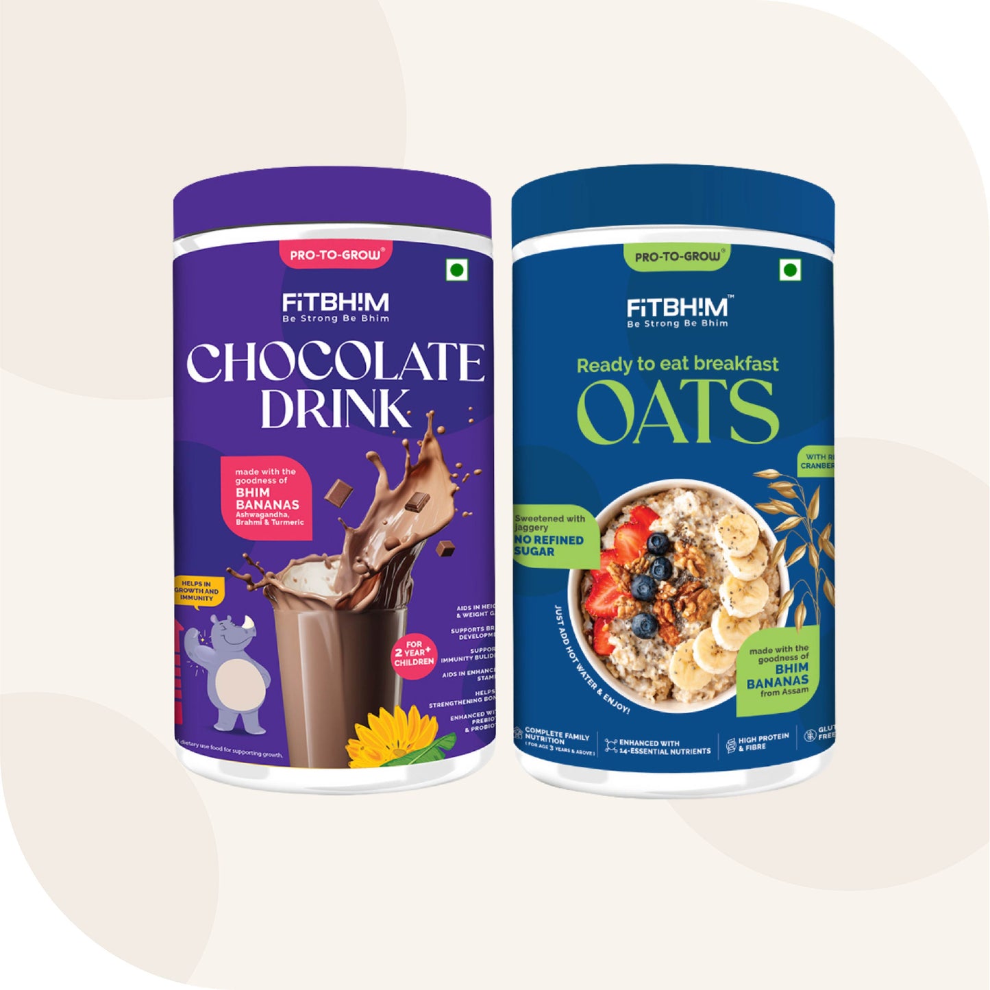 FitBhim Chocolate Drink (200g) + Fitbhim Ready to Eat Breakfast Jaggery Oats (300g jar)