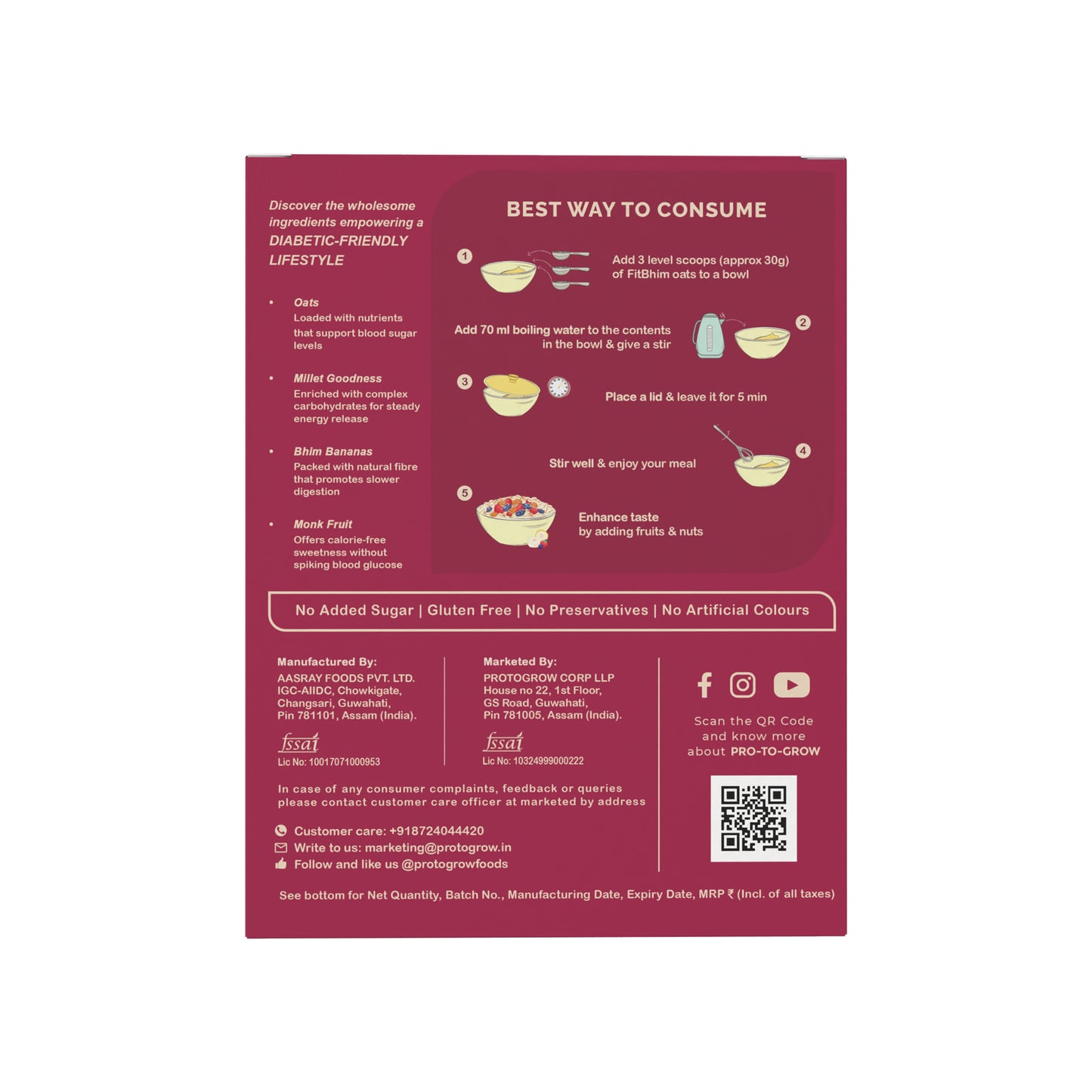 Fitbhim Diabetic Friendly Oats for Adults 300g | Bhim Bananas, Millets & Monk Fruit | Zero Added Sugar & Gluten-Free