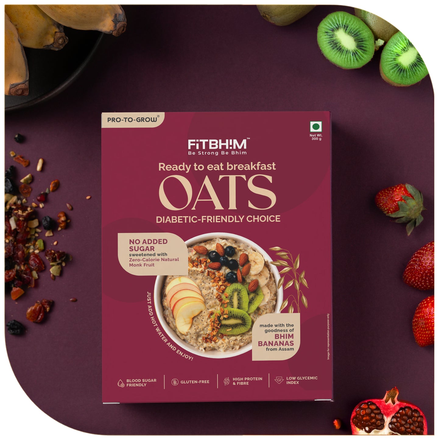 Fitbhim Diabetic Friendly Oats for Adults 300g | Bhim Bananas, Millets & Monk Fruit | Zero Added Sugar & Gluten-Free