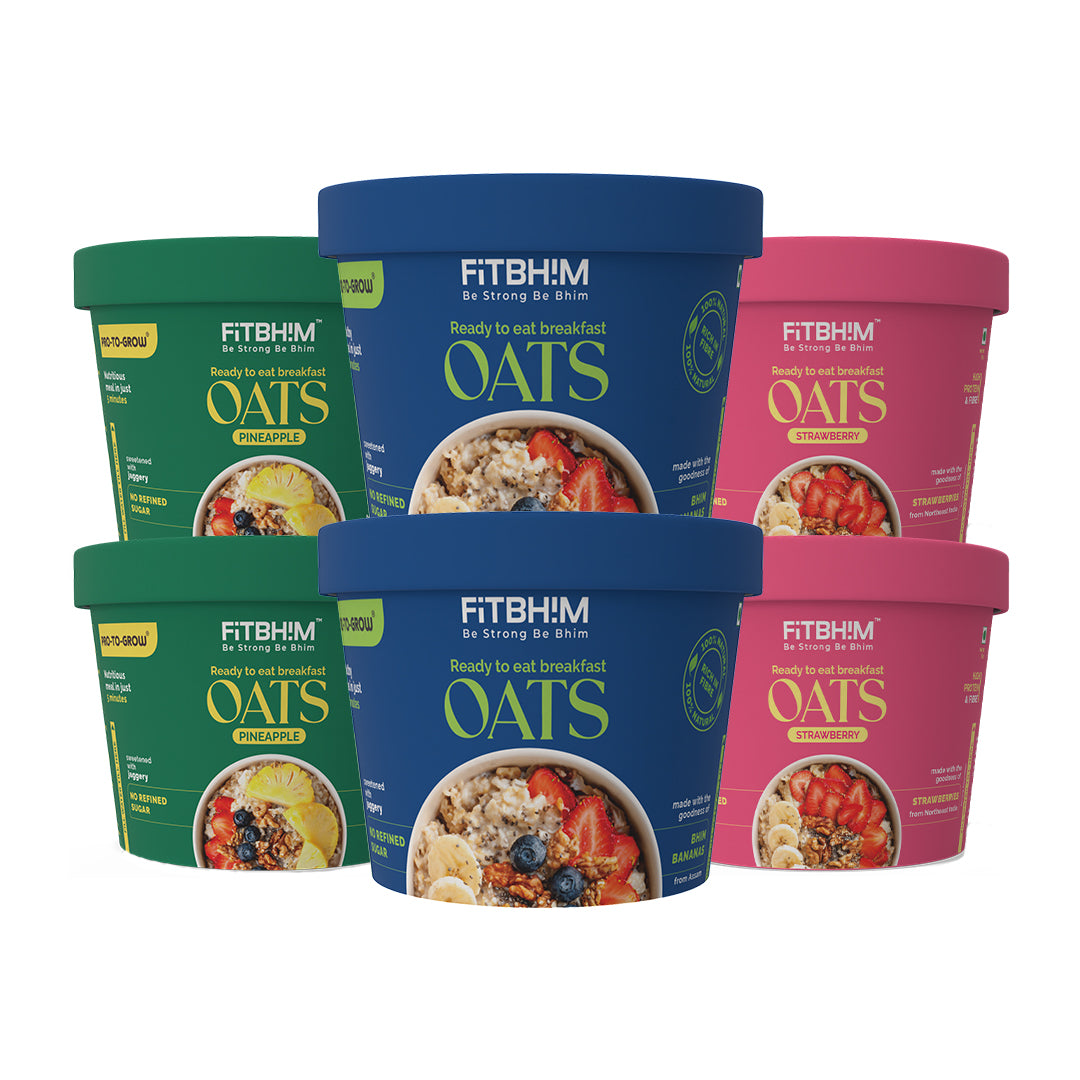 Instant Oats Cups Combo - Bhim Banana, Strawberry and Pineapple (Pack of 6 × 60g)