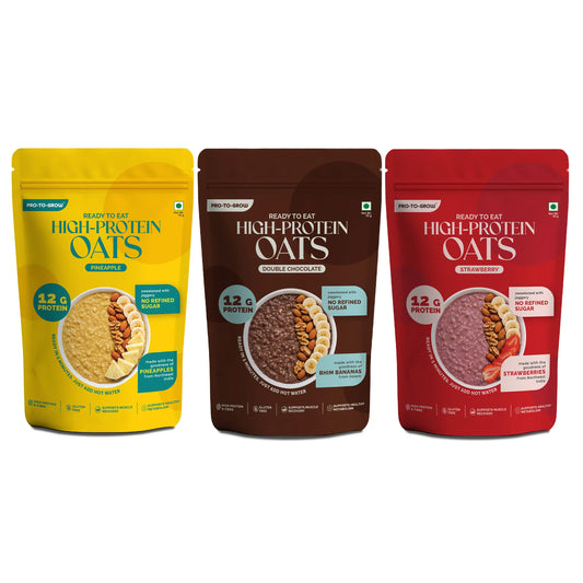 Ready-to-Eat Strawberry, Pineapple and Double Chocolate High Protein Oats - 50g Single Serve ( Pack of 3 )