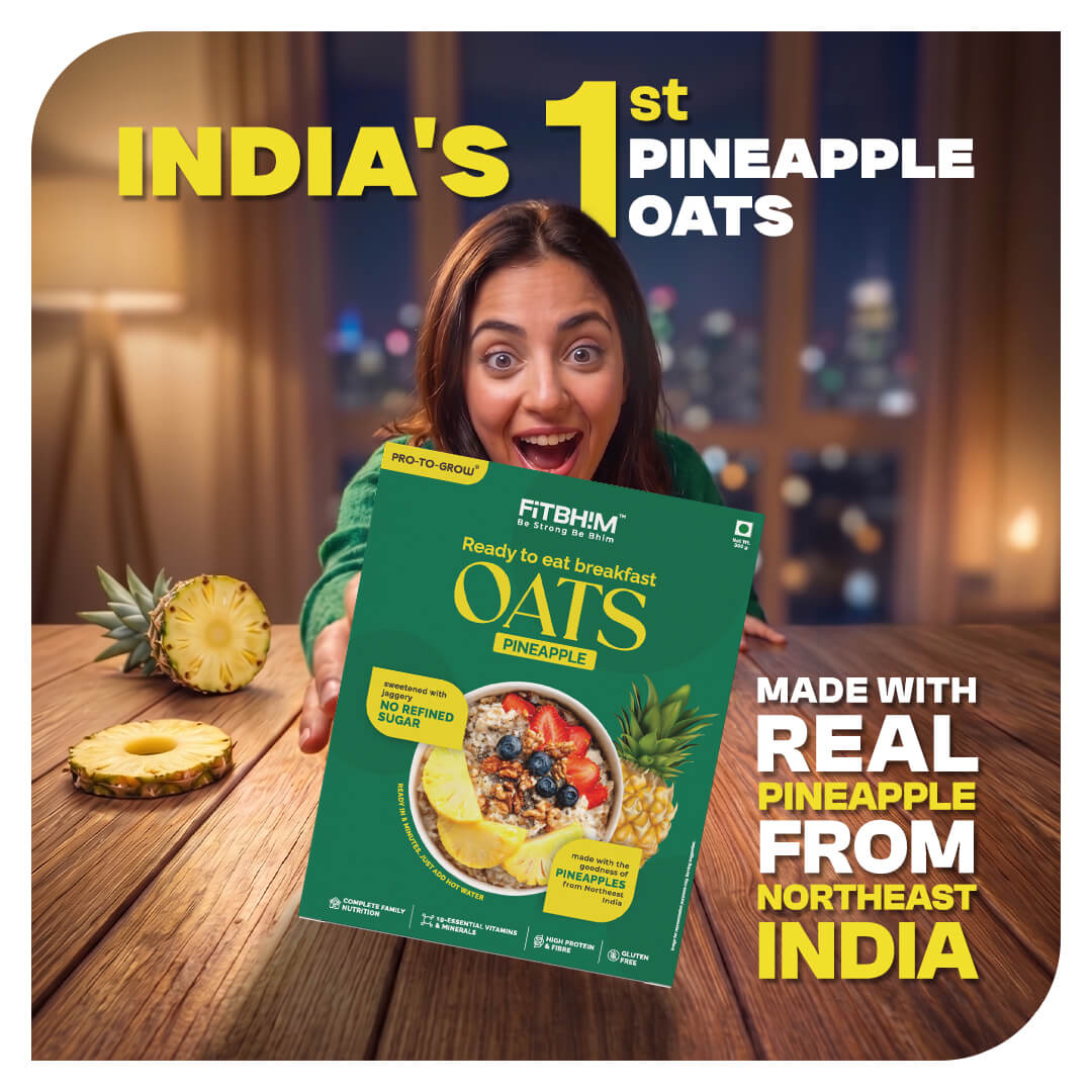 Ready-To-Eat Bhim Banana, Pineapples & Strawberries Oats Combo | Pro-To-Grow (Pack of 3 × 300g Box)