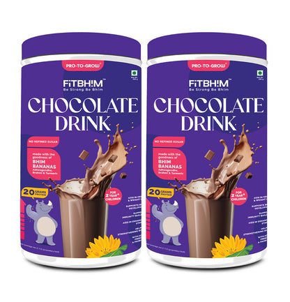 Chocolate Health Drink for Kids with Bhim Banana | Pro-To-Grow (Pack of 2 × 200g Jars)