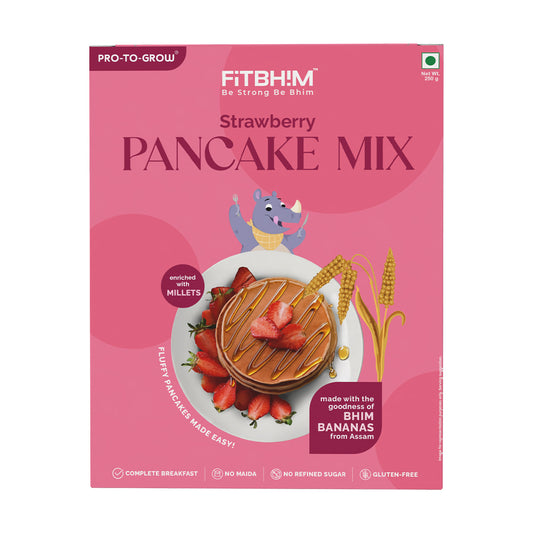 Strawberry Healthy Pancake Mix with Bhim Banana | Pro-To-Grow (250g)
