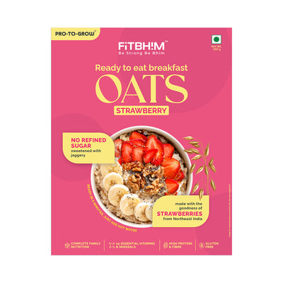 Fitbhim Ready-to-Eat Strawberry Oats — Made with Real Strawberries from Northeast India (300g Box)