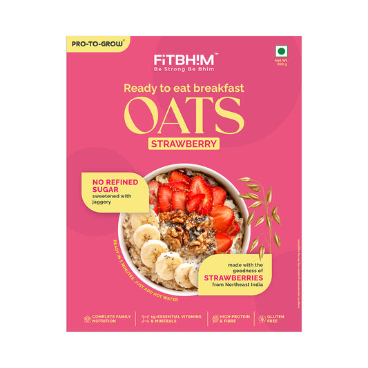 Fitbhim Ready-to-Eat Strawberry Oats — Made with Real Strawberries from Northeast India (300g Box)