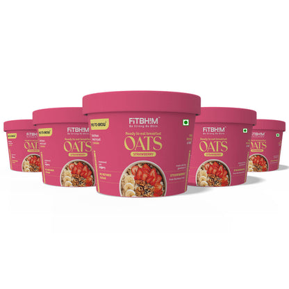 Instant Strawberry Oats Cups with Northeastern Strawberries | Pro-To-Grow (Pack of 5 × 60g)