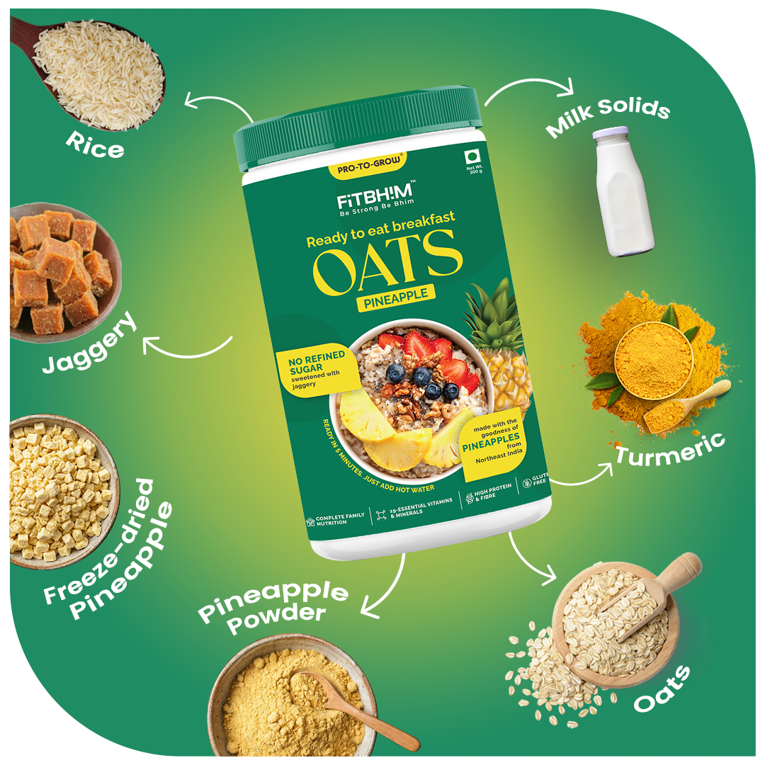 Fitbhim Ready-to-Eat Pineapple Oats — Real Northeastern Pineapples (300g Jar)