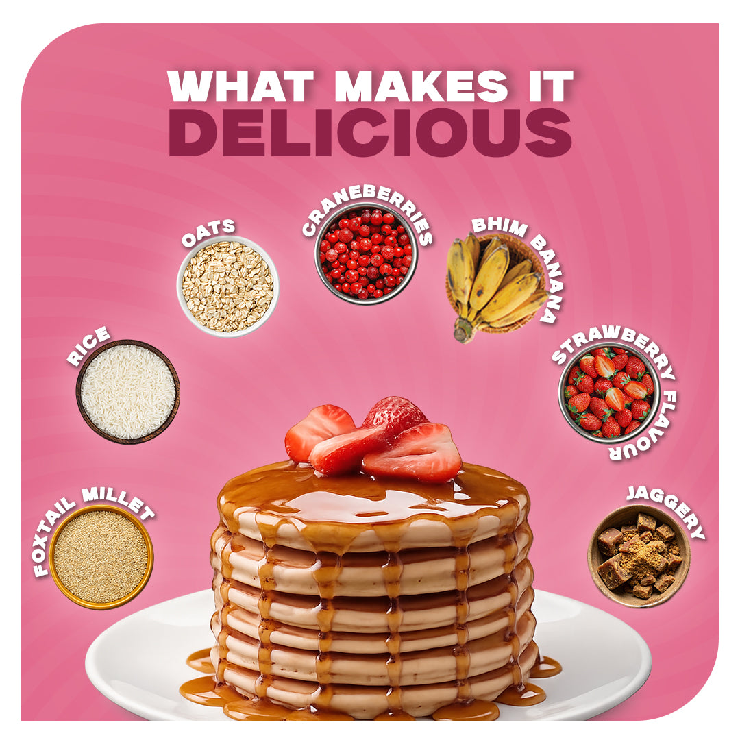 Strawberry Healthy Pancake Mix with Bhim Banana | Pro-To-Grow (250g)
