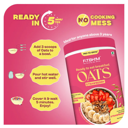 Ready-to-Eat Strawberry Oats with Northeastern Strawberries | Pro-To-Grow (300g Jar)
