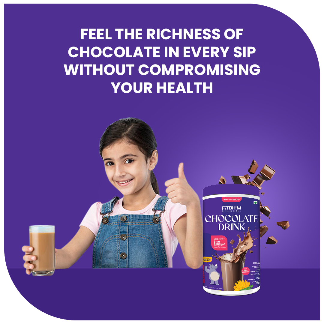 Fitbhim Chocolate Drink — Belgian Chocolate | Kids 2+ (200g × 3) + Free FitBhim Sipper
