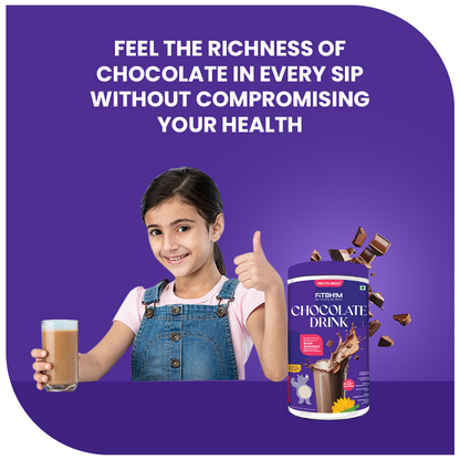 Fitbhim Chocolate Drink — Belgian Chocolate | Kids 2+ (200g × 3) + Free FitBhim Sipper