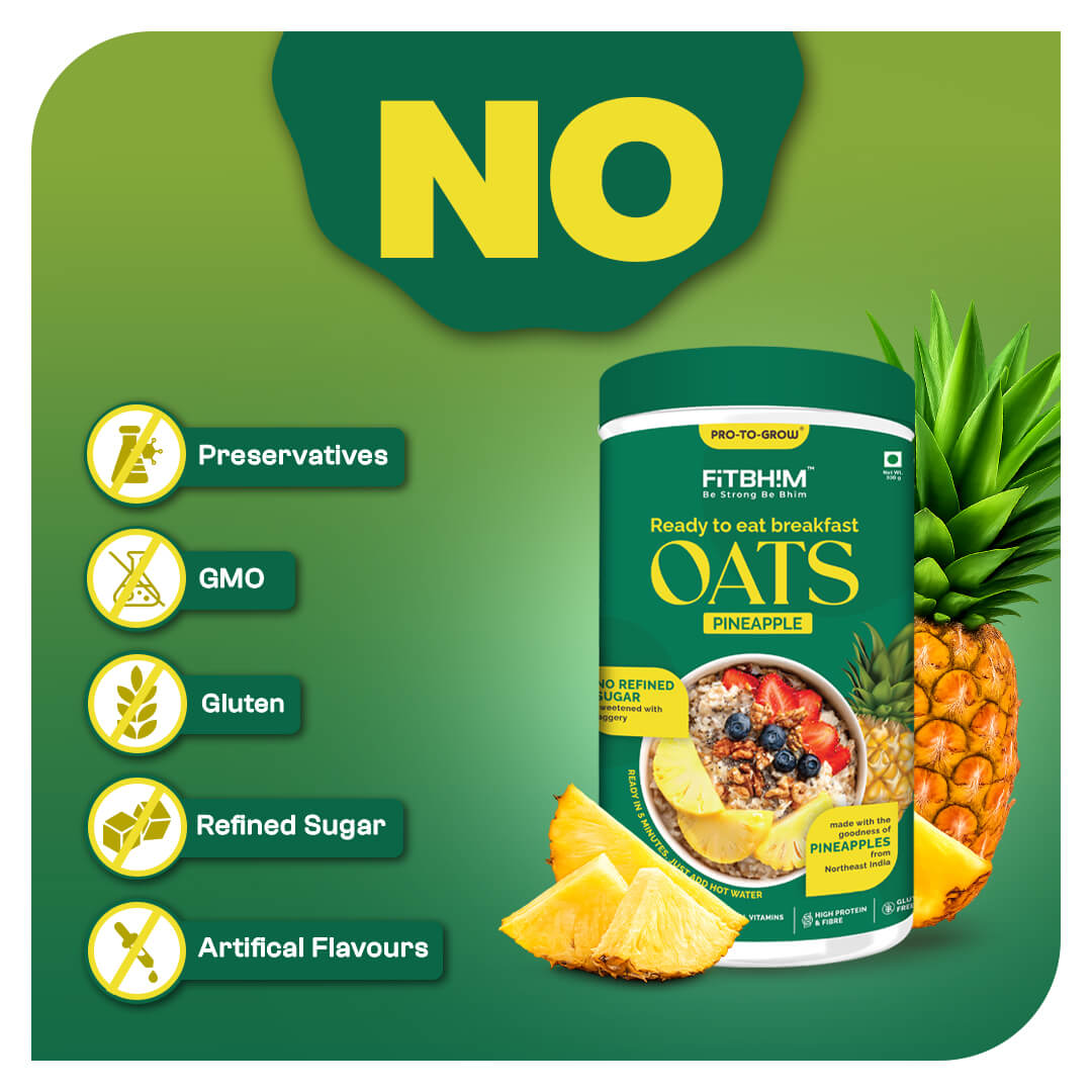 Ready-To-Eat Bhim Banana, Pineapples & Strawberries Oats Combo | Pro-To-Grow (Pack of 3 × 300g Jar)