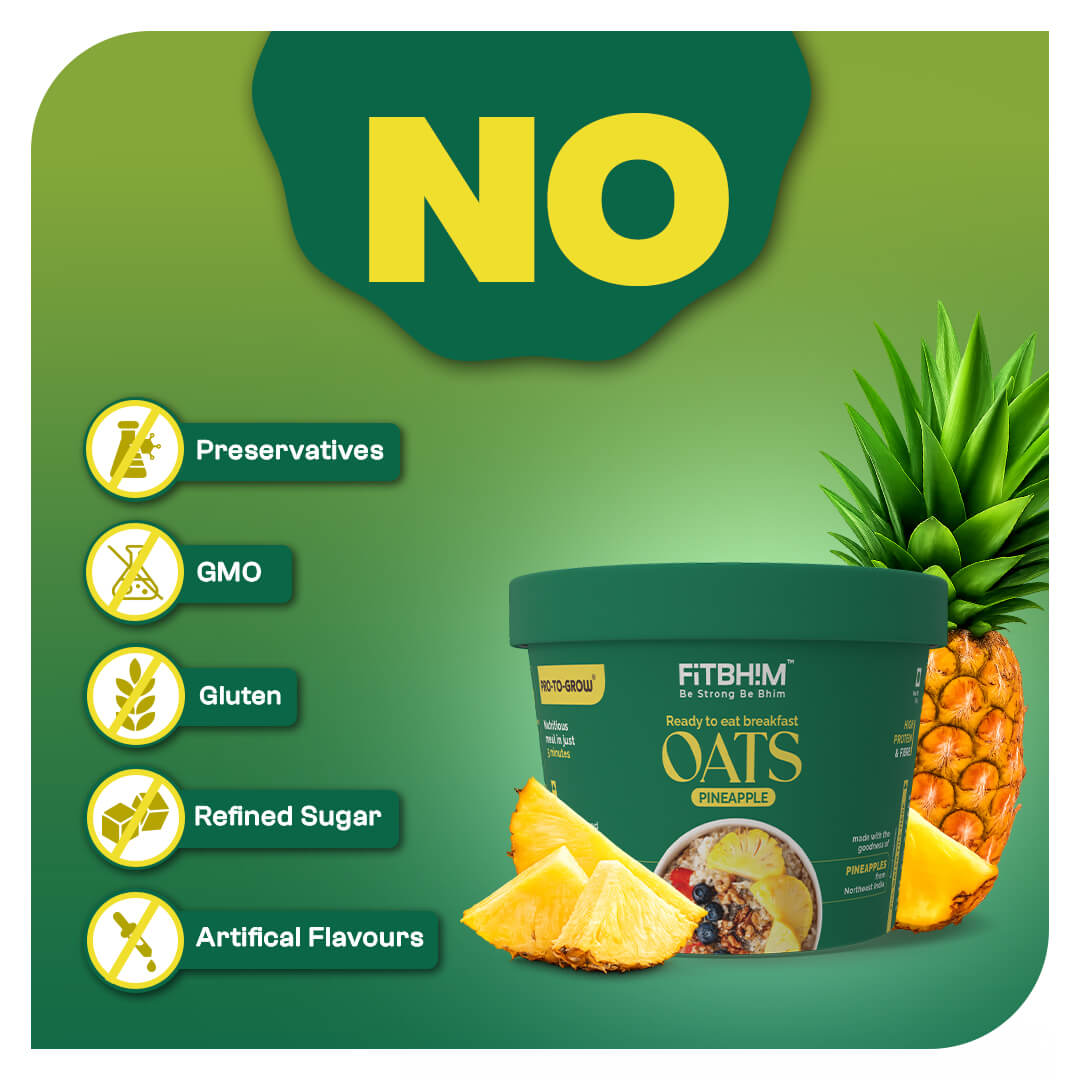 Instant Pineapple Oats Cups with Northeastern Pineapples | Pro-To-Grow (Pack of 5 × 60g)