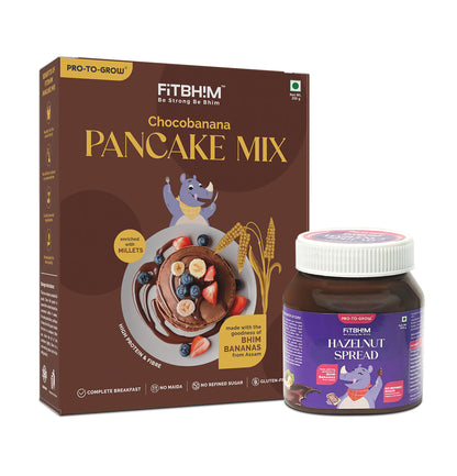 Chocobanana Pancake Mix & Chocolate Hazelnut Spread Combo | Pro-To-Grow (250g + 300g)