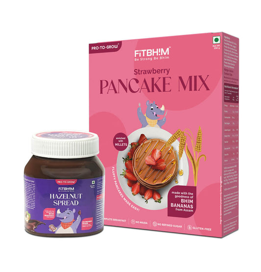 Strawberry Pancake Mix & Chocolate Hazelnut Spread Combo | Pro-To-Grow (250g + 300g)