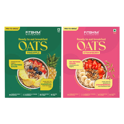 Ready-To-Eat Pineapples & Strawberries Oats Combo | Pro-To-Grow (Pack of 2 × 300g Box)
