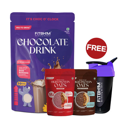 Chocolate Health Drink Value Pack – 750g + Free Sipper & 2 High Protein Oats Packs