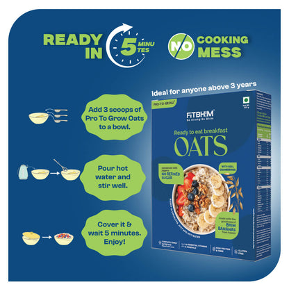Ready-to-Eat Bhim Banana Oats with Cranberries + Stainless Steel Bowl Combo | Pro-To-Grow (300g Box + 500ml Bowl)