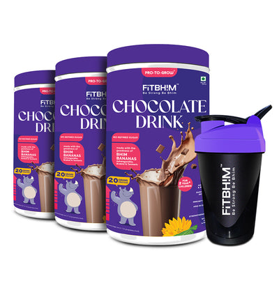 Chocolate Health Drink for Kids with Bhim Banana | Pro-To-Grow (Pack of 3 × 200g Jars)