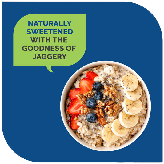 Fitbhim Ready-to-Eat Jaggery Oats — Bhim Banana (300g box) + Everyday Breakfast Bowl with Spoon (500ml)