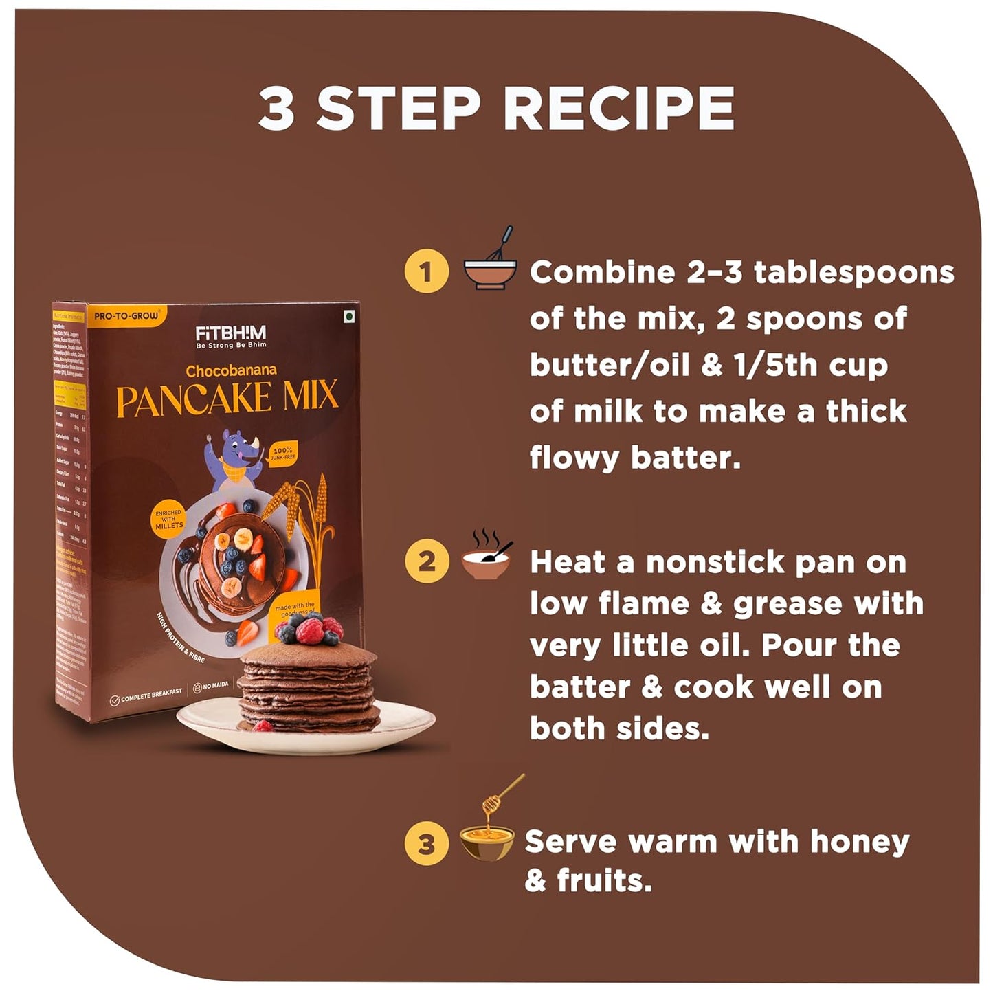 Fitbhim Chocobanana Pancake Mix — Bhim Banana | Gluten-Free (250g × 2)