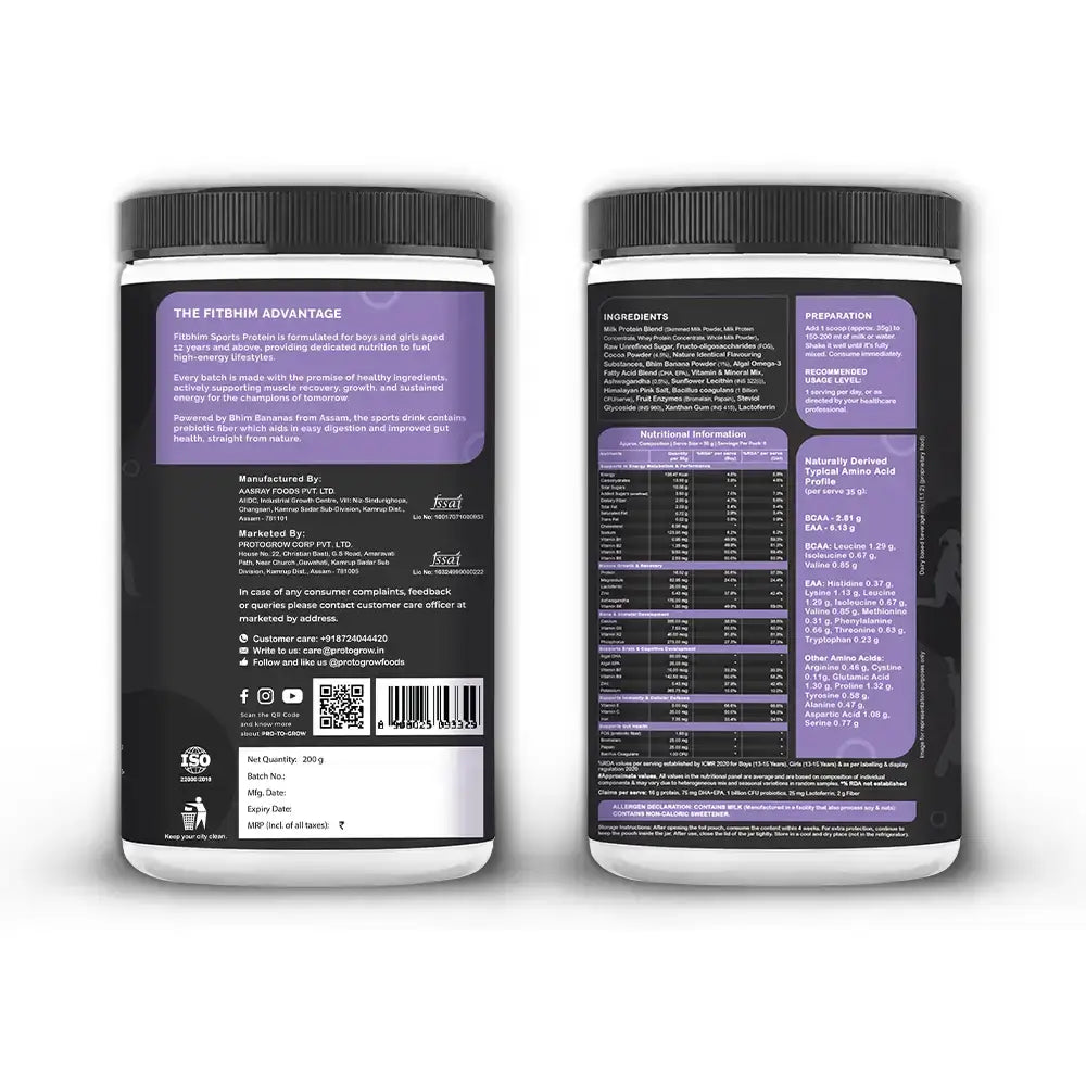 FitBhim Sports Protein Drink- Double Chocolate | 16g Protein, BCAAs, Omega-3 & Probiotics (200g)