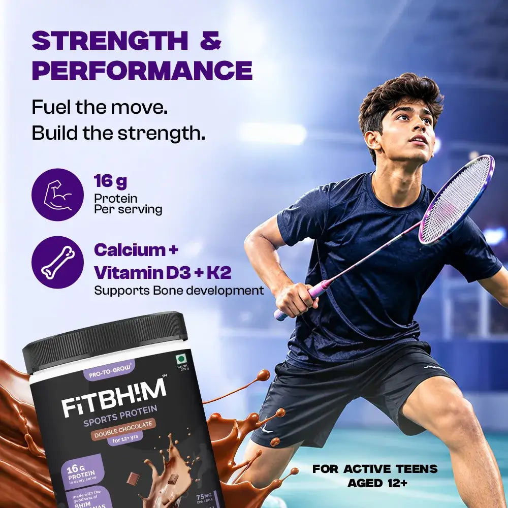 FitBhim Sports Protein Drink- Double Chocolate | 16g Protein, BCAAs, Omega-3 & Probiotics (200g)