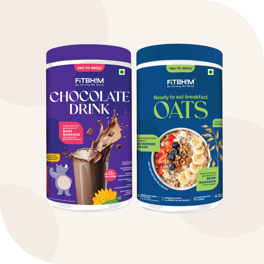 FitBhim Chocolate Drink (200g) + Fitbhim Ready to Eat Breakfast Jaggery Oats (300g jar)