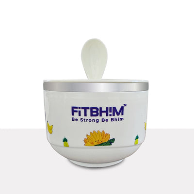 Fitbhim Everyday Breakfast Bowl with Spoon — Stainless Steel Inner (500ml)