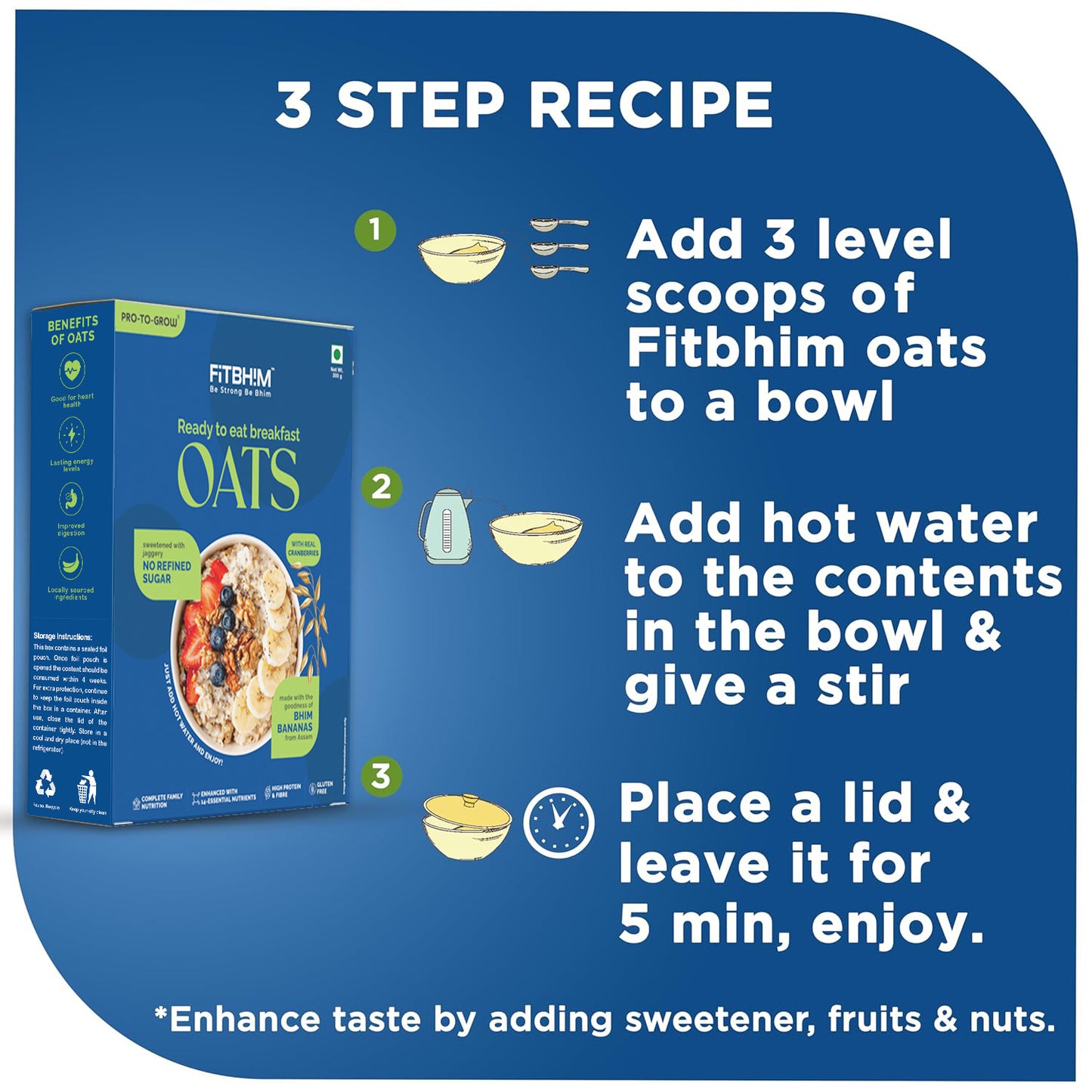 Fitbhim Ready-to-Eat Jaggery Oats — Bhim Banana (300g box) + Everyday Breakfast Bowl with Spoon (500ml)
