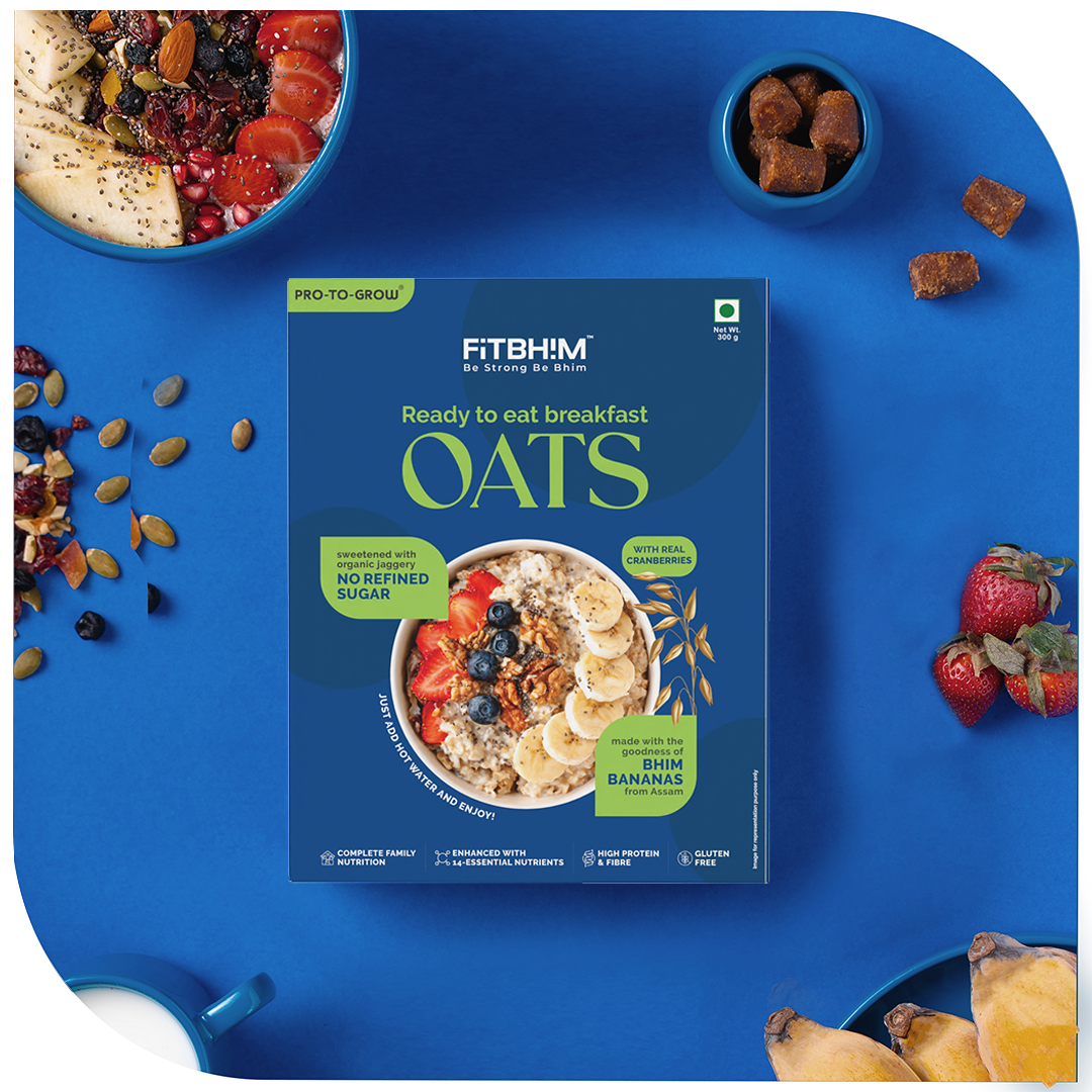 Fitbhim Ready-to-Eat Jaggery Oats — Bhim Banana (300g box) + Everyday Breakfast Bowl with Spoon (500ml)