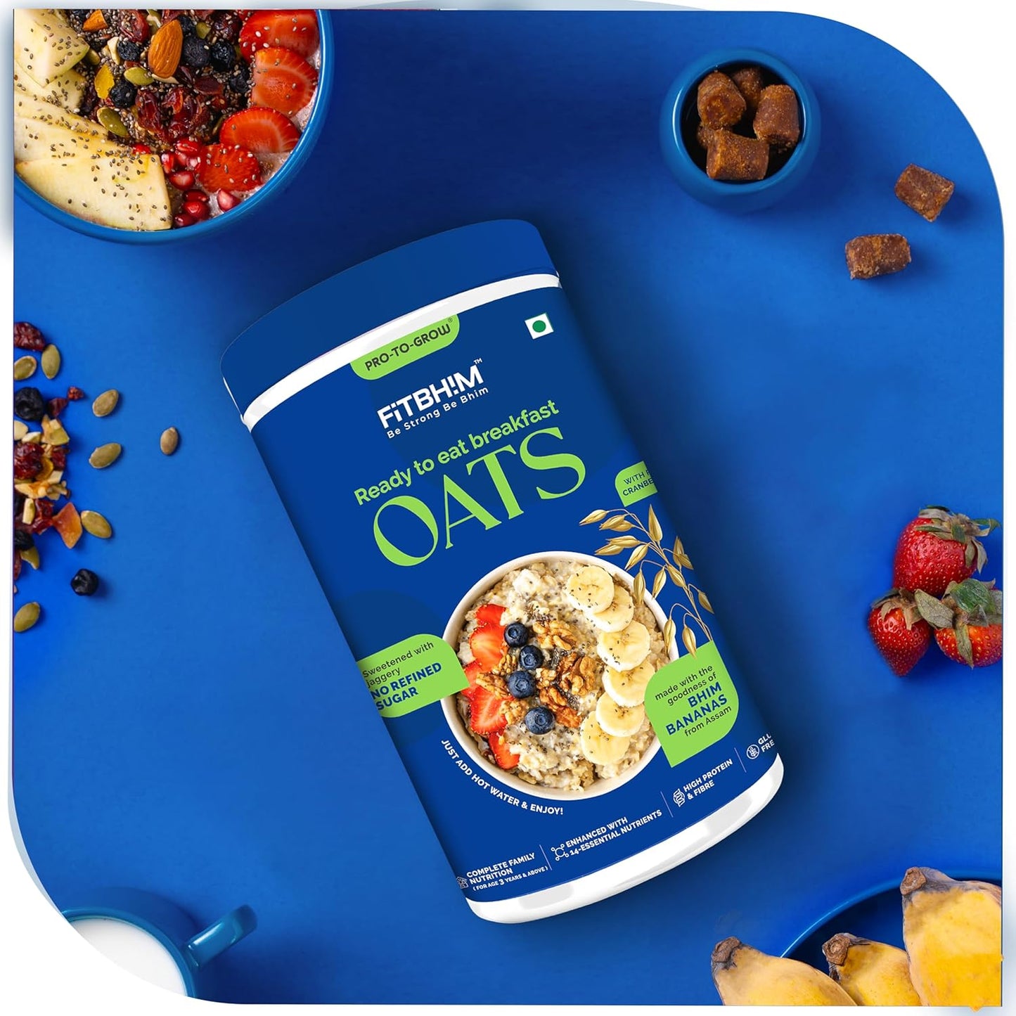 Fitbhim Ready-to-Eat Jaggery Oats — Bhim Banana (300g × 2 Jars)