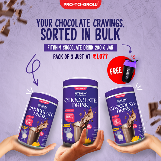 Fitbhim Chocolate Drink — Belgian Chocolate | Kids 2+ (200g × 3) + Free FitBhim Sipper