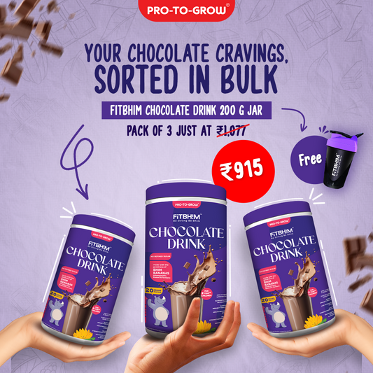 Fitbhim Chocolate Drink — Belgian Chocolate | Kids 2+ (200g × 3) + Free FitBhim Sipper