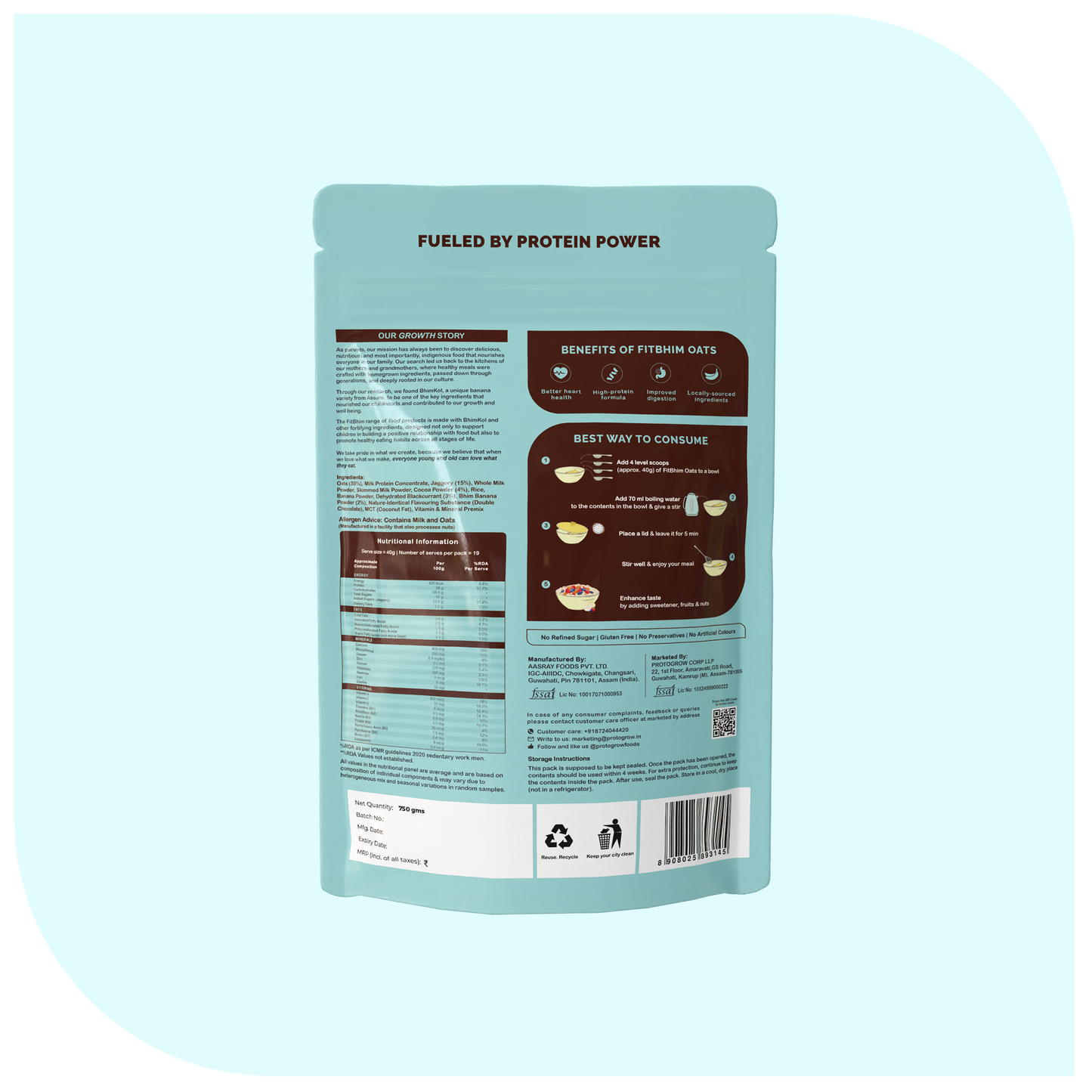 Fitbhim High-Protein Breakfast Oats — Double Chocolate (750g)