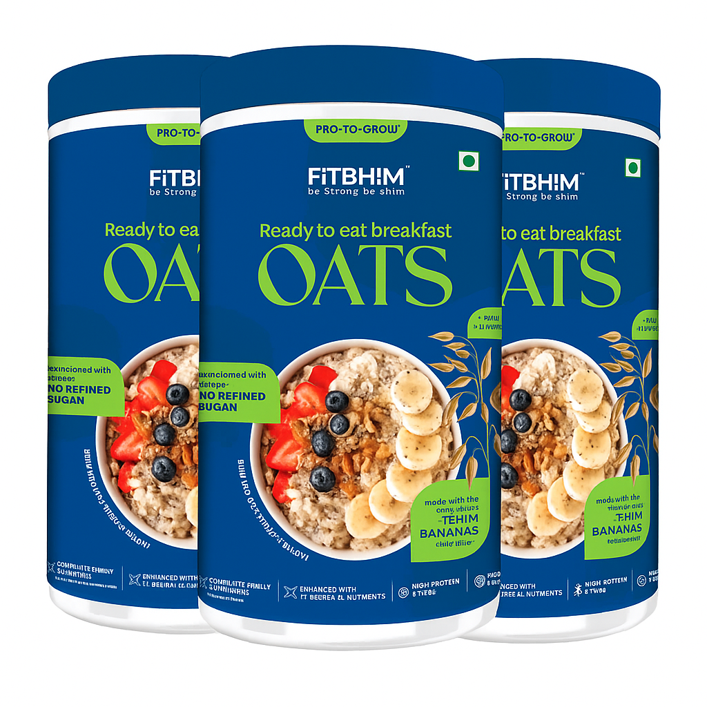 Fitbhim Ready-to-Eat Jaggery Oats Bhim Banana (300g × 3 Jars) + Everyday Breakfast  Fitbhim 500ml Bowl with Spoon (FREE)