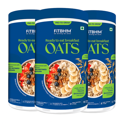 Fitbhim Ready-to-Eat Jaggery Oats Bhim Banana (300g × 3 Jars) + Everyday Breakfast  Fitbhim 500ml Bowl with Spoon (FREE)