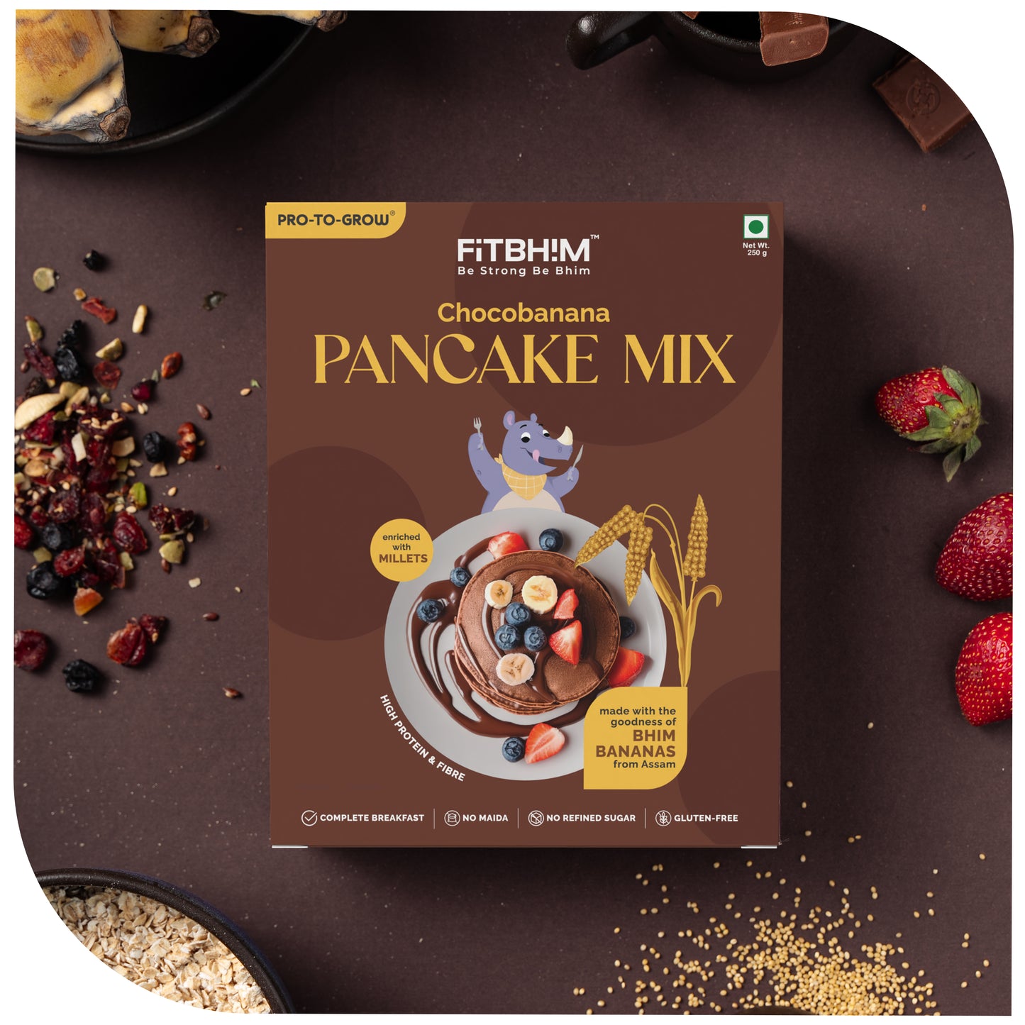 Fitbhim Pancake Mix Combo — Chocobanana + Strawberry (250g × 2)