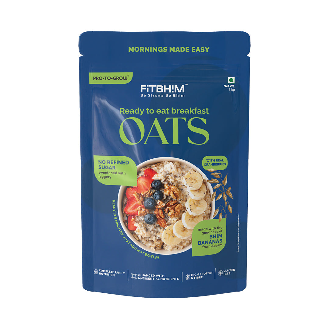 Fitbhim Ready-to-Eat Jaggery Oats (1KG) + Free Lidded Bowl with Spoon (500ml)