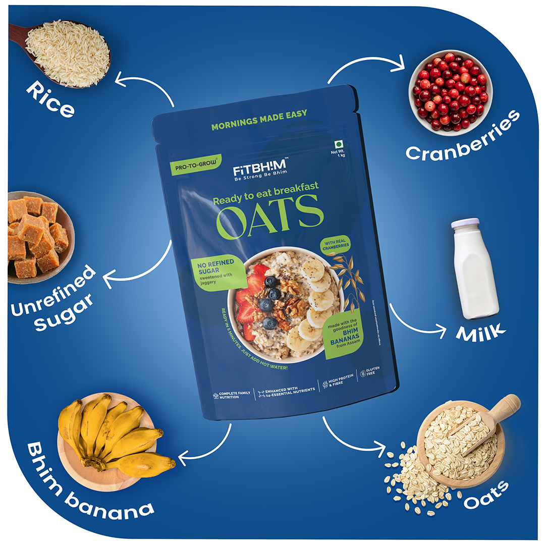 Fitbhim Ready-to-Eat Jaggery Oats (1KG) + Free Lidded Bowl with Spoon (500ml)