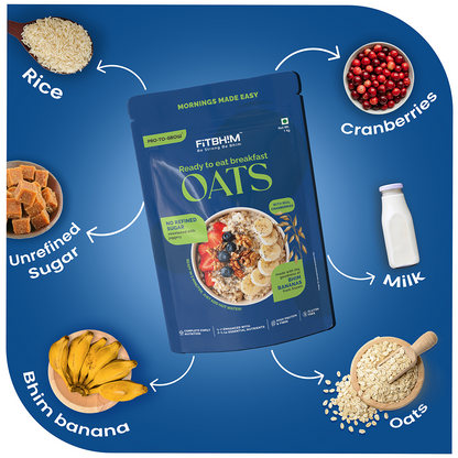 Fitbhim Ready-to-Eat Jaggery Oats (1KG) + Free Lidded Bowl with Spoon (500ml)