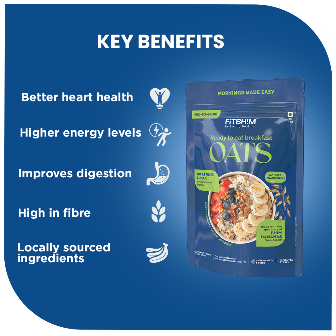 Fitbhim Ready-to-Eat Jaggery Oats (1KG) + Free Lidded Bowl with Spoon (500ml)