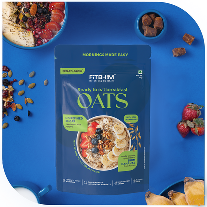 Fitbhim Ready-to-Eat Jaggery Oats (1KG) + Free Lidded Bowl with Spoon (500ml)
