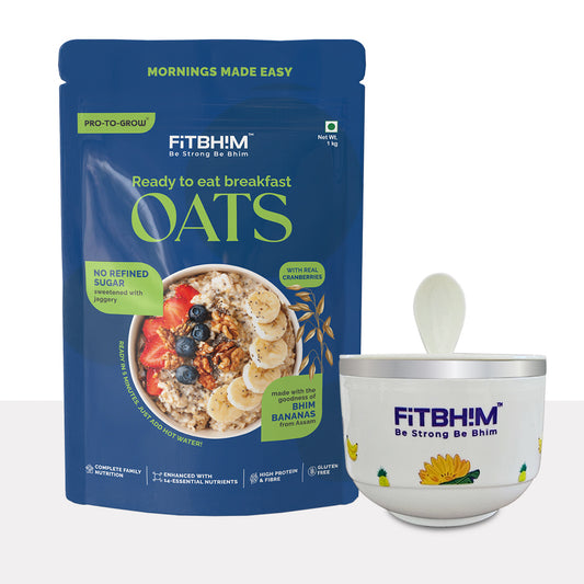 Fitbhim Ready-to-Eat Jaggery Oats (1KG) + Free Lidded Bowl with Spoon (500ml)