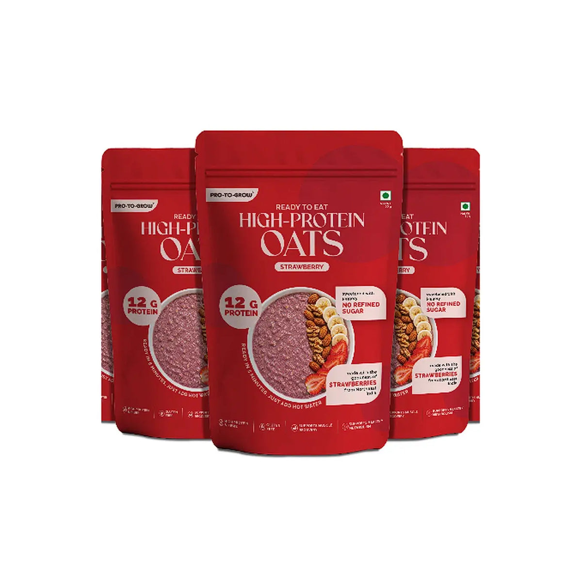 Ready-to-Eat Strawberry High Protein Oats - 50g Single Serve ( Pack of 3 )