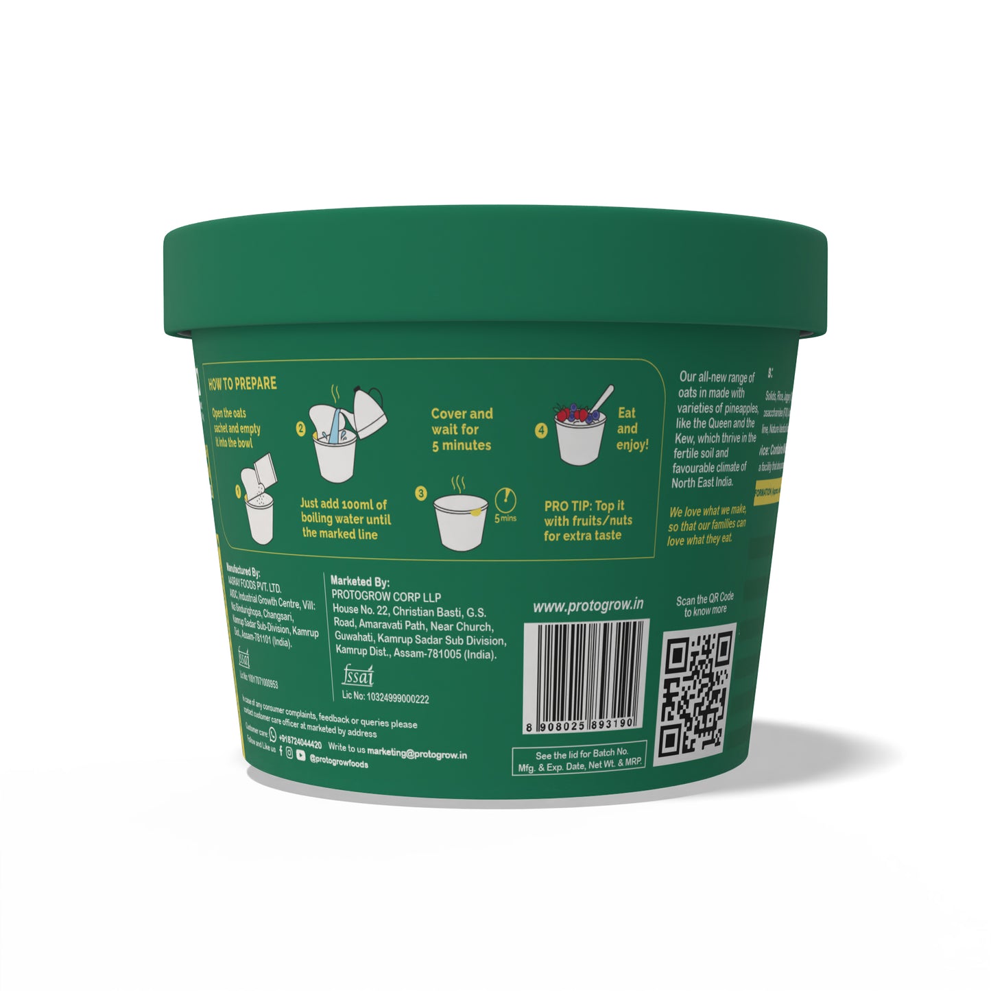 Fitbhim Oats On-The-Go — Instant Pineapple Oats (50g × 5)